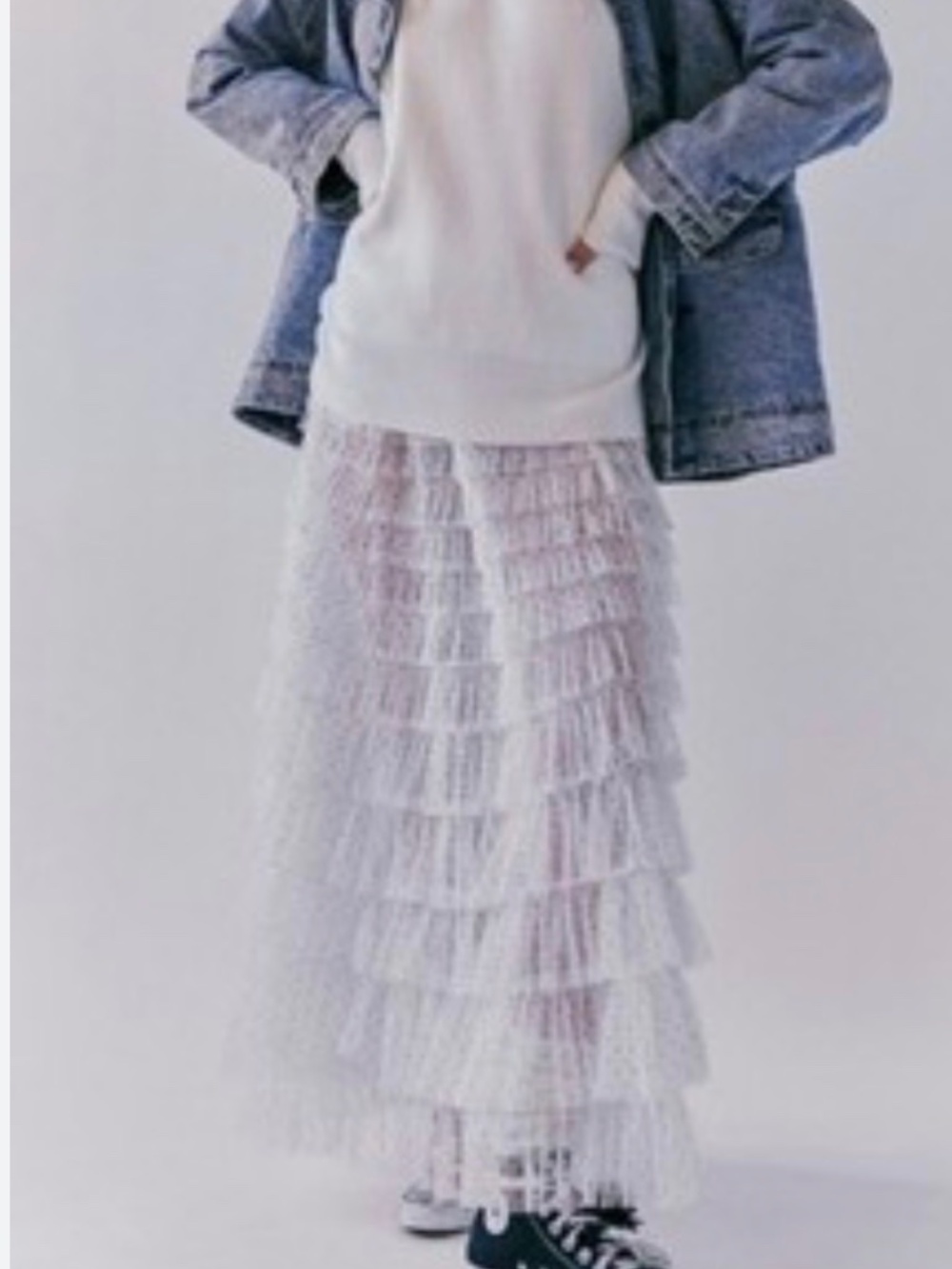 Free people return of the ruffle skirt med cream